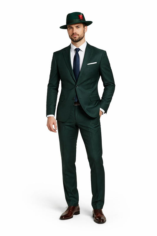 Gangster 100% Austrailian Wool Crushable Mens Fedora Hat - Removable Feather Gangster Hunter Green Mens Fedora Hat-New Designer Collection