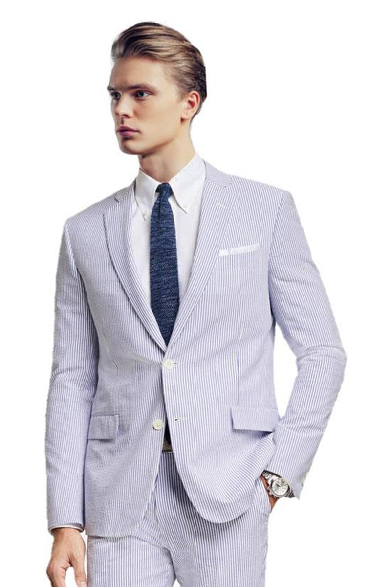 Blue Seersucker Suit (2-Piece Set) - Modern