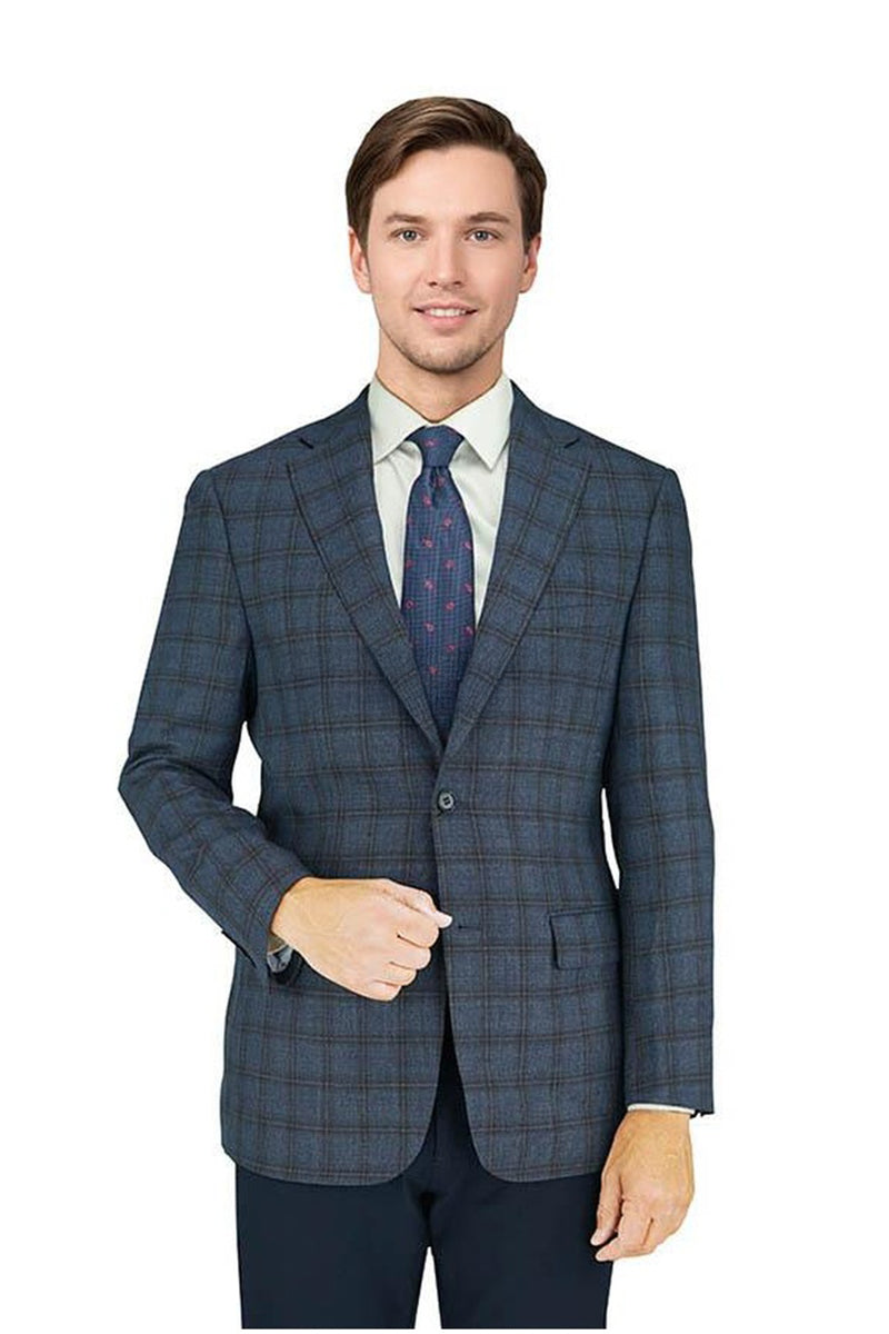 Enzo Tovare Blue & Burgundy Windowpane Sports Jacket - Modern