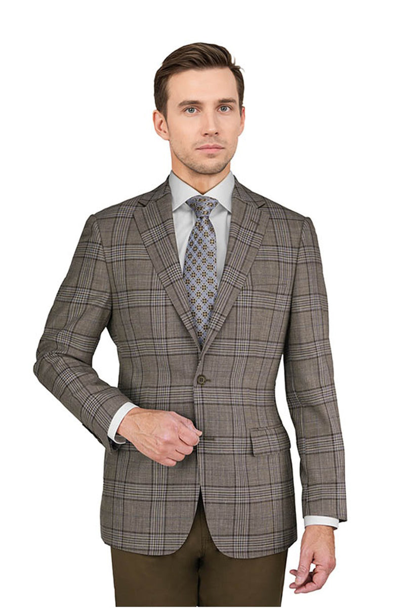 Enzo Tovare Taupe & Blue Plaid Sports Jacket - Modern