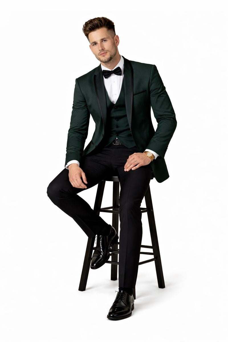 Genova Hunter Green 1-Button Shawl Tuxedo-New Designer Collection - 52 Long