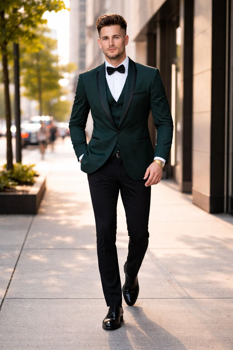 Genova Hunter Green 1-Button Shawl Tuxedo-New Designer Collection - 52 Long