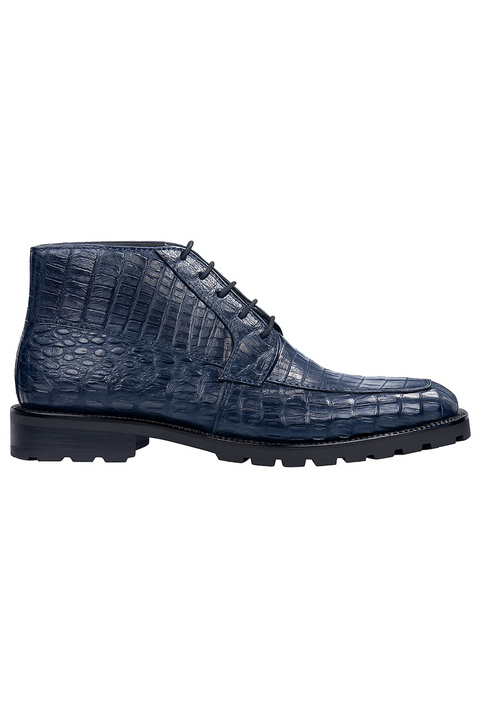 Navy Genuine Caiman Crocodile Belly Ankle Los Altos Boot-New Designer Collection