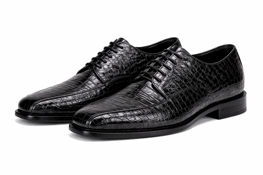 Genuine Hornback Crocodile Shoes: Men's Belvedere Chapo Black Exotic Dress Shoes-New Designer Collection