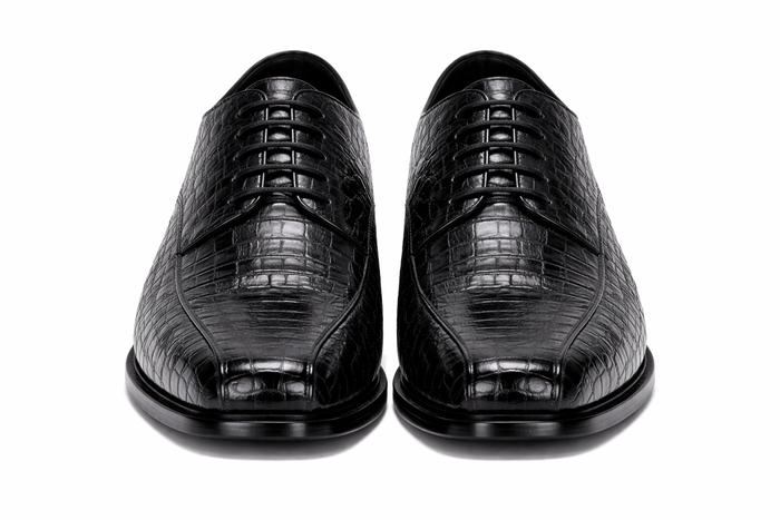 Genuine Hornback Crocodile Shoes: Men's Belvedere Chapo Black Exotic Dress Shoes-New Designer Collection