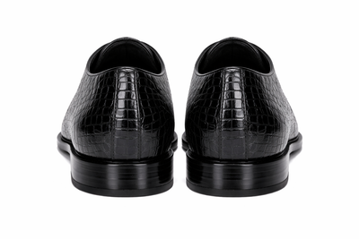 Genuine Hornback Crocodile Shoes: Men's Belvedere Chapo Black Exotic Dress Shoes-New Designer Collection