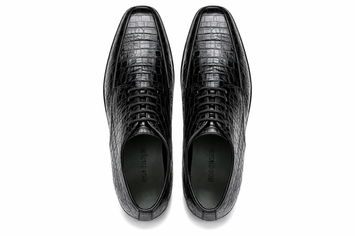 Genuine Hornback Crocodile Shoes: Men's Belvedere Chapo Black Exotic Dress Shoes-New Designer Collection