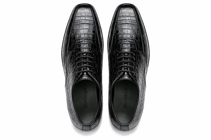 Genuine Hornback Crocodile Shoes: Men's Belvedere Chapo Black Exotic Dress Shoes-New Designer Collection