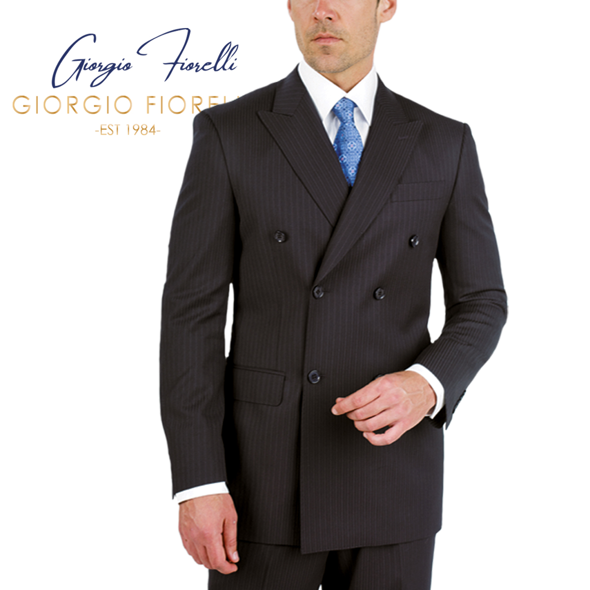Double-Breast Suit, Black, Navy or Gray Colors by Giorgio Fiorelli - 34 Short or Extra Small