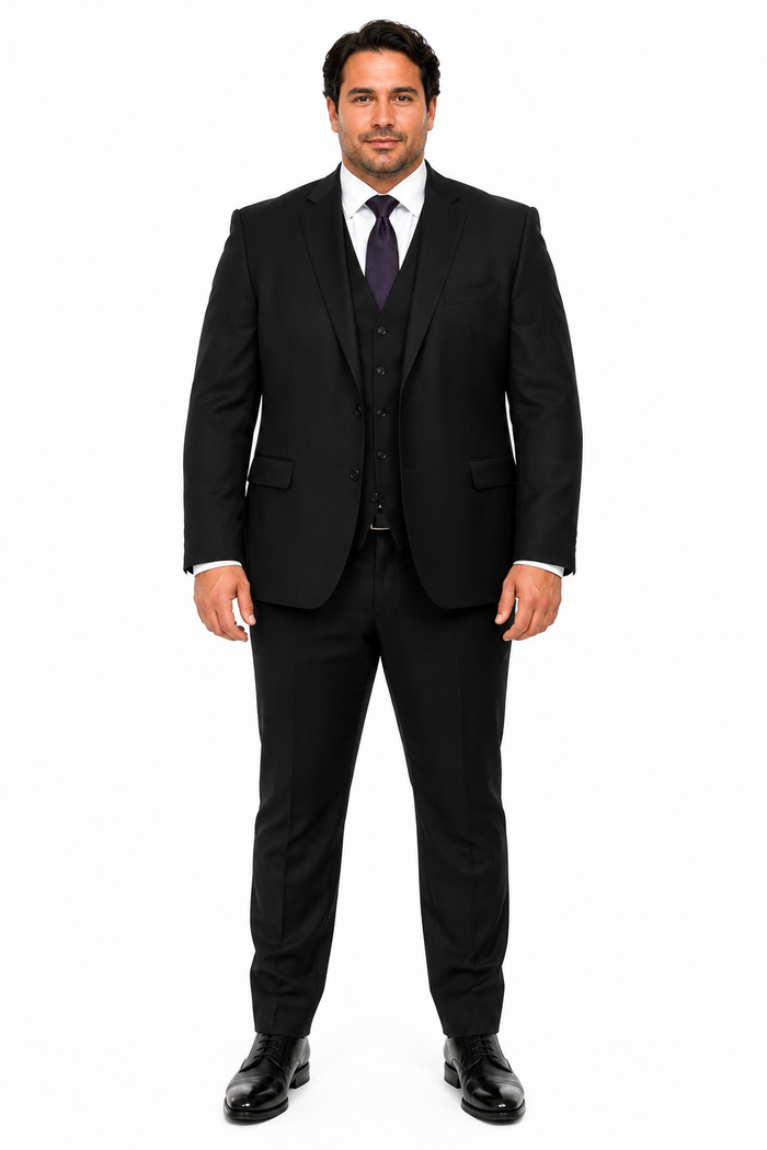 Giorgio Fiorelli Men's 2 Button 3 Piece Modern Fit Suits Black Suit
