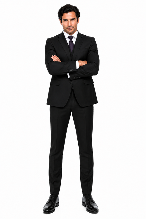 Giorgio Fiorelli Men's 2 Button 3 Piece Modern Fit Suits Black Suit