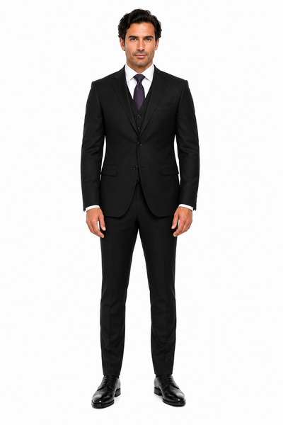 Giorgio Fiorelli Men's 2 Button 3 Piece Modern Fit Suits Black Suit