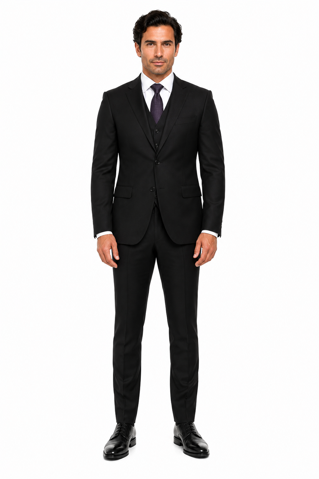 Giorgio Fiorelli Men's 2 Button 3 Piece Modern Fit Suits Black Suit