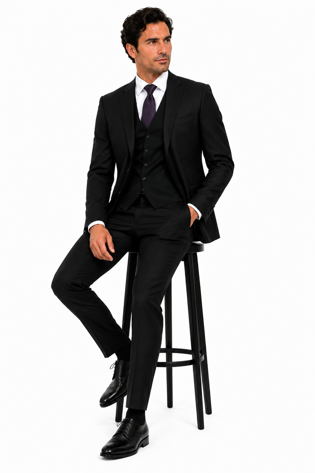 Giorgio Fiorelli Men's 2 Button 3 Piece Modern Fit Suits Black Suit
