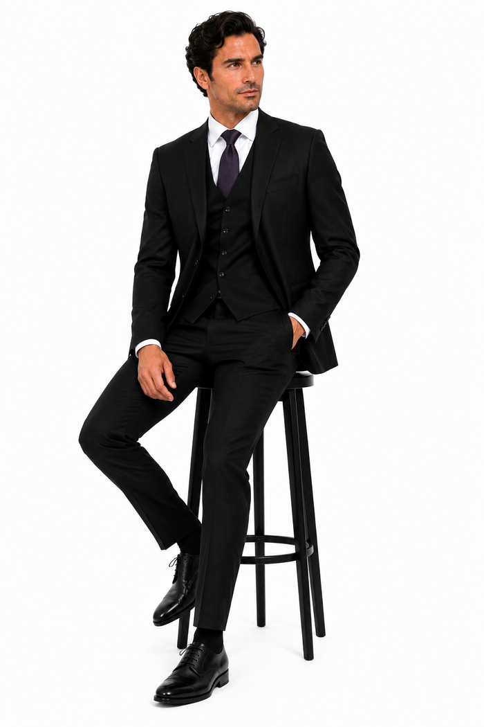 Giorgio Fiorelli Men's 2 Button 3 Piece Modern Fit Suits Black Suit