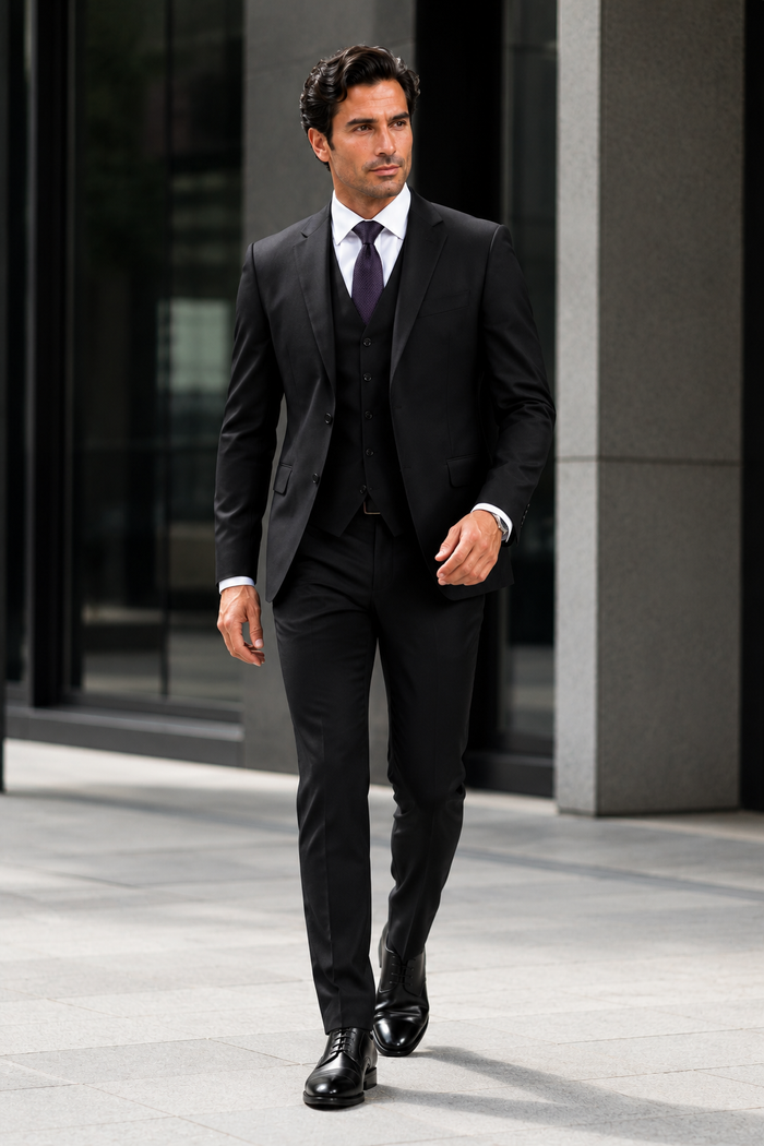 Giorgio Fiorelli Men's 2 Button 3 Piece Modern Fit Suits Black Suit