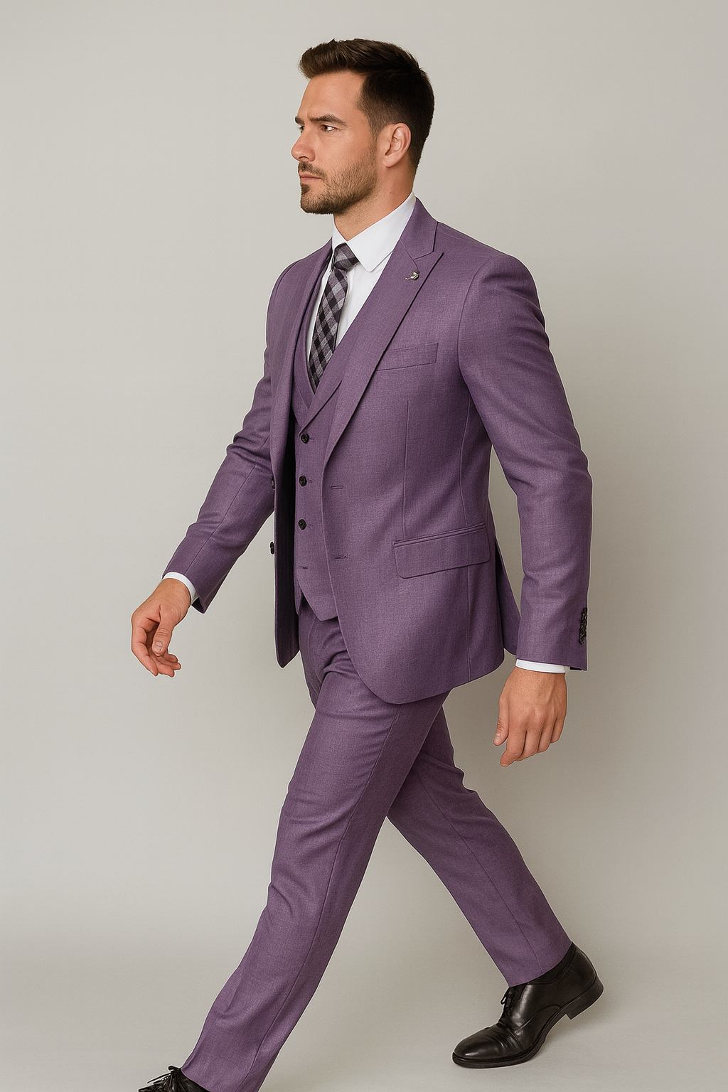 Giovanni Testi Suits With Double Breasted Vest - 3 Pieces  Peak Lapel  in Purple - 34 Short