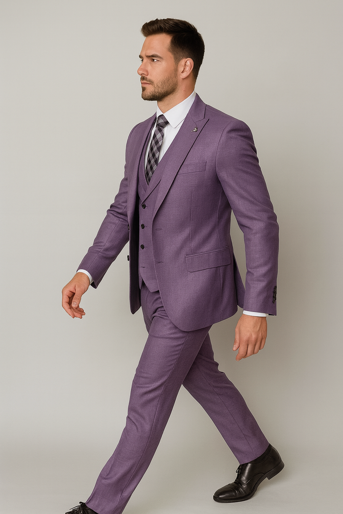 Giovanni Testi Suits With Double Breasted Vest - 3 Pieces  Peak Lapel  in Purple