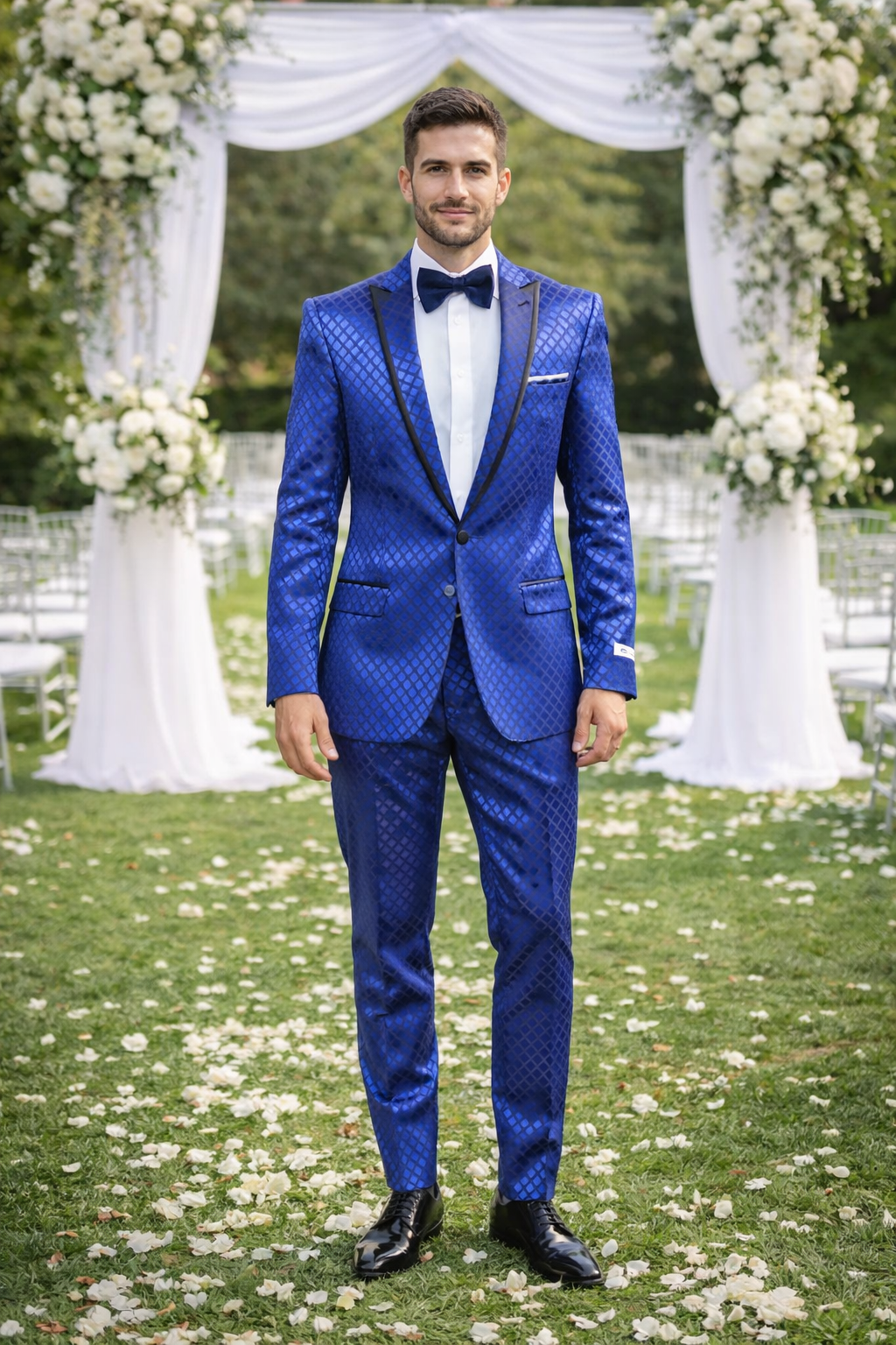 Giovanni Testi Navy Checkered Slim Fit Suit Tuxedo - 36 Short
