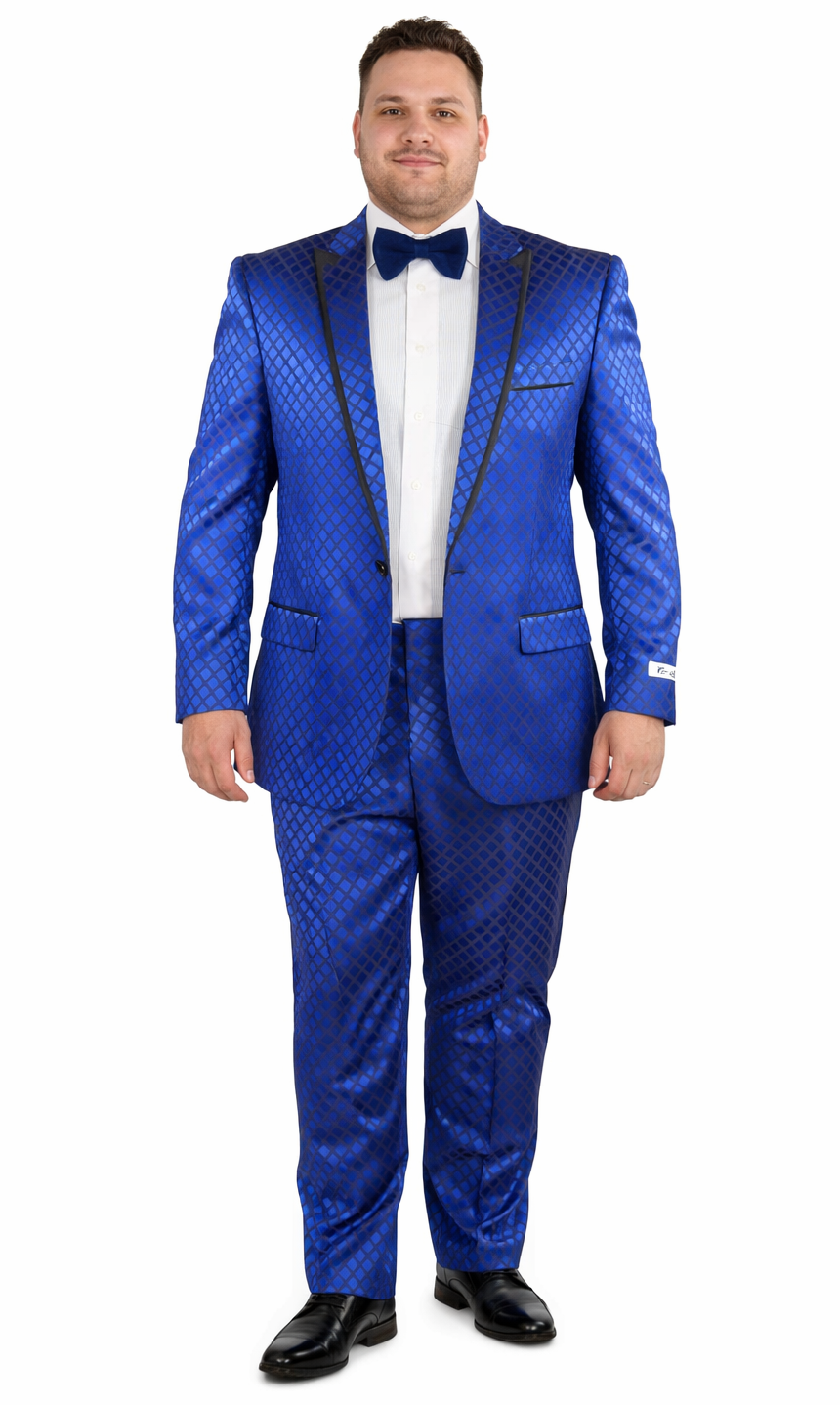 Giovanni Testi Navy Checkered Slim Fit Suit Tuxedo - 36 Short
