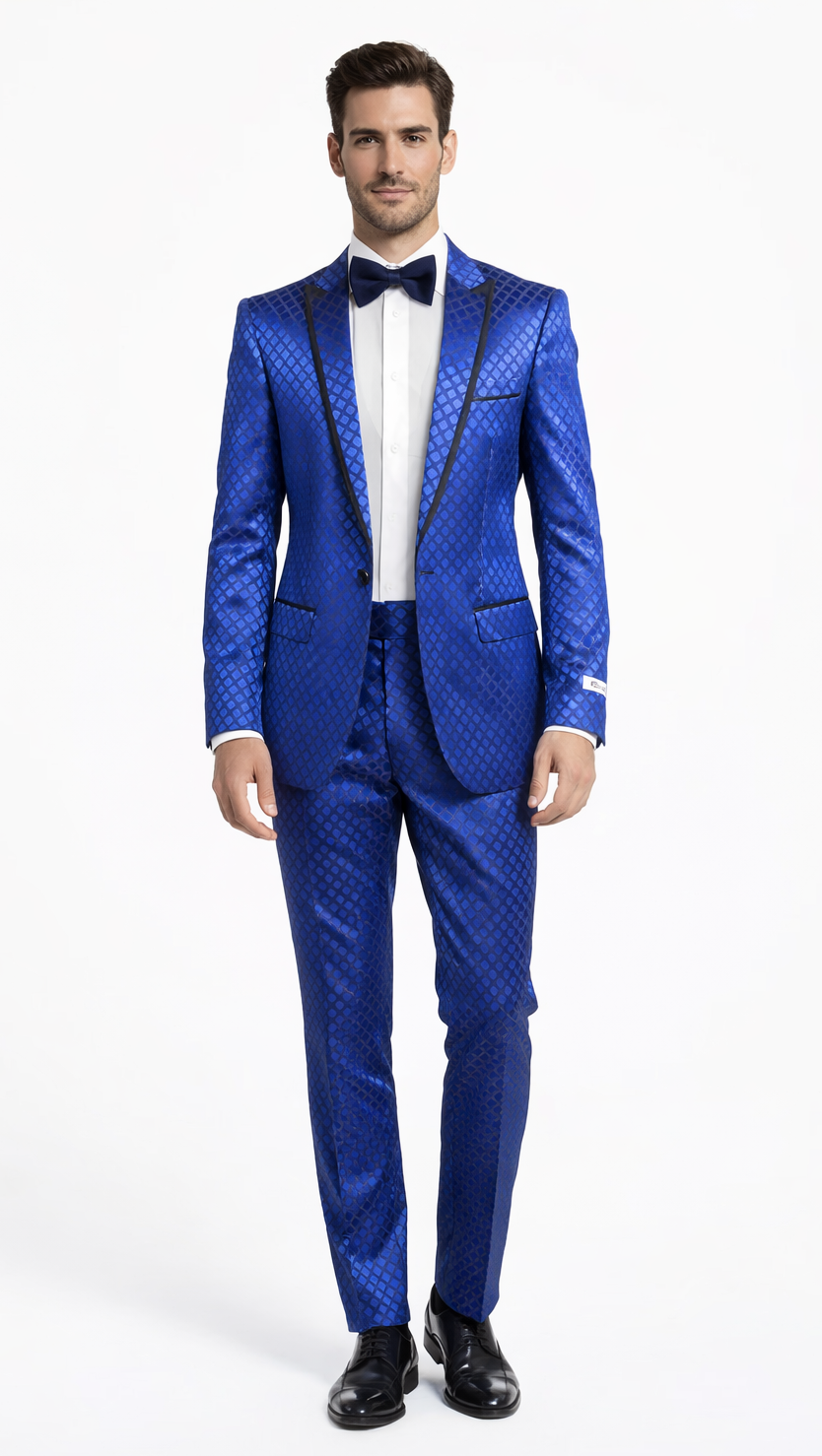 Giovanni Testi Navy Checkered Slim Fit Suit Tuxedo - 36 Short