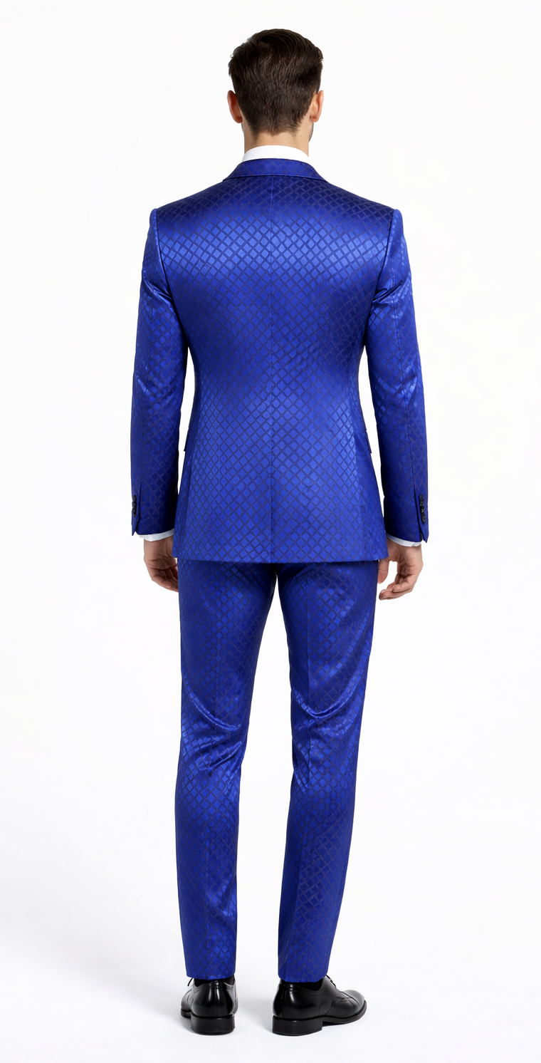 Giovanni Testi Navy Checkered Slim Fit Suit Tuxedo - 36 Short