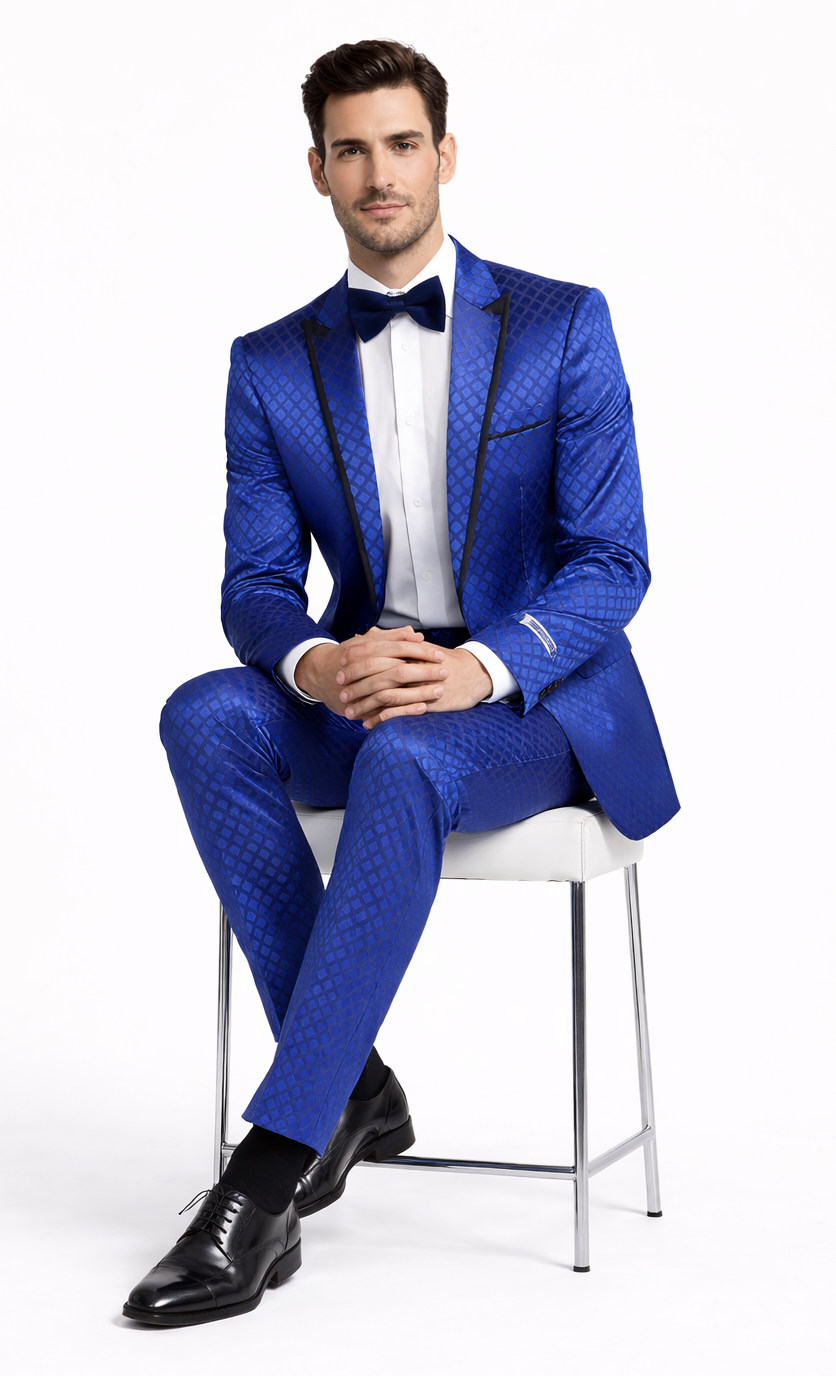 Giovanni Testi Navy Checkered Slim Fit Suit Tuxedo - 36 Short