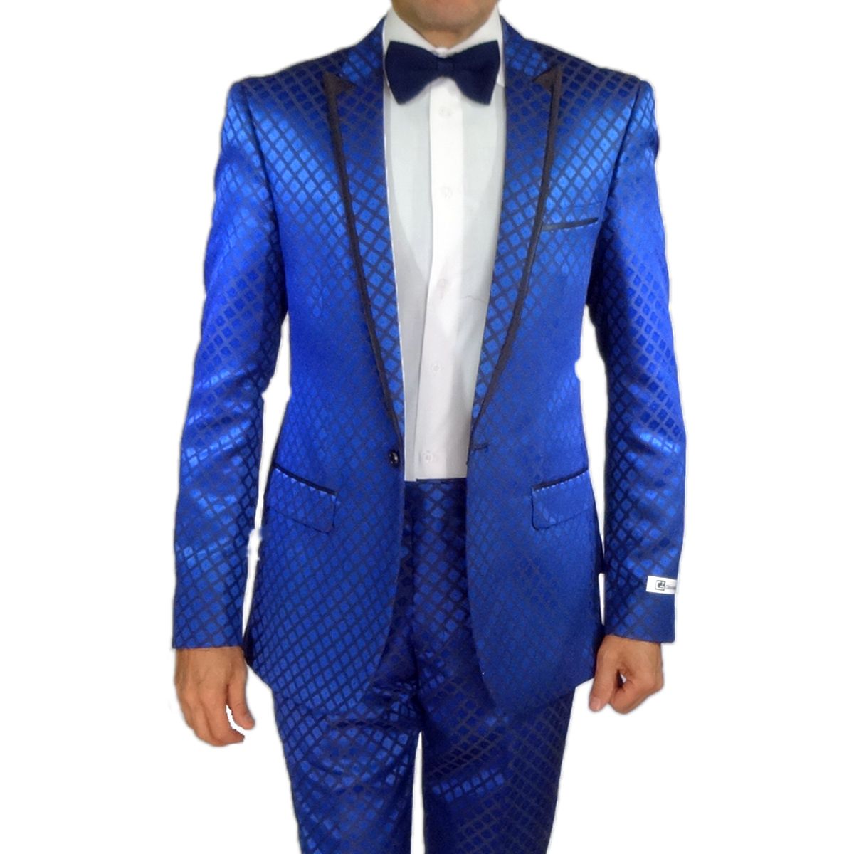 Giovanni Testi Navy Checkered Slim Fit Suit Tuxedo - 36 Short