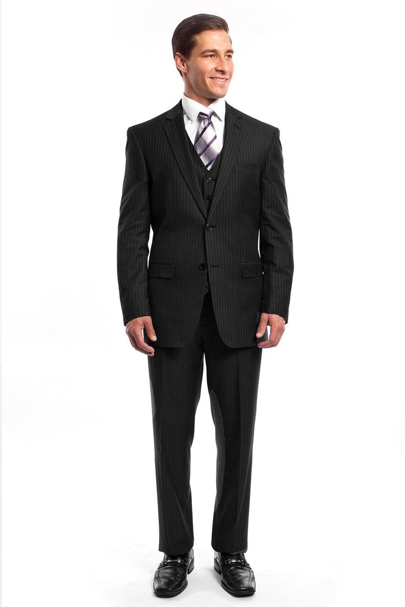 Black Pinstripe Men's Business Suit - Two Button Vested Style - New Arrival - 34 Short