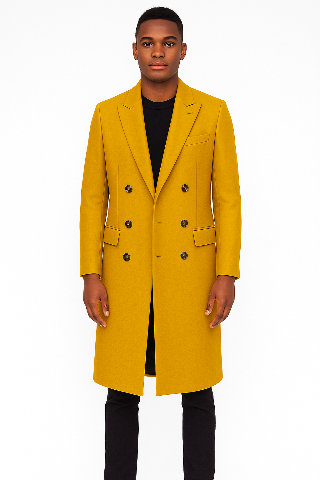 Men's Gold 44Inch Long Double Breasted Overcoat Winter Men's Topcoat Sale - Coat Size 38
