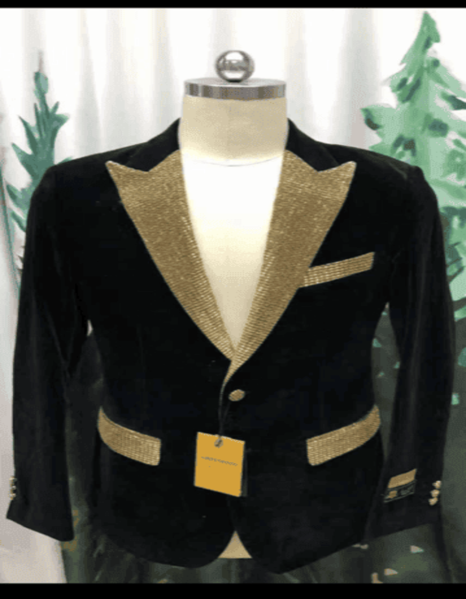 2 Button Gold Groomsmen Suits - Black/Gold