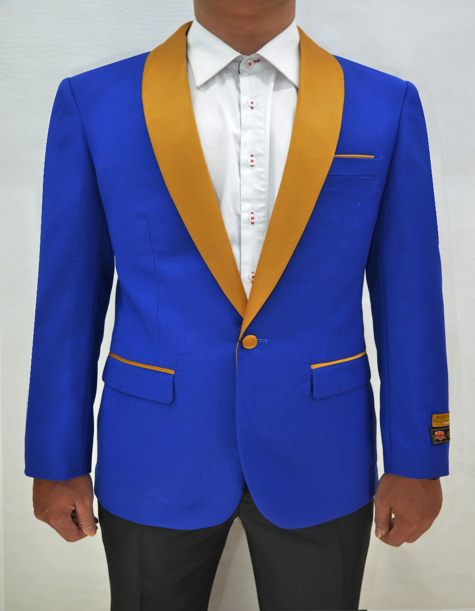 1- Cover Button Gold Groomsmen Suits - Blue