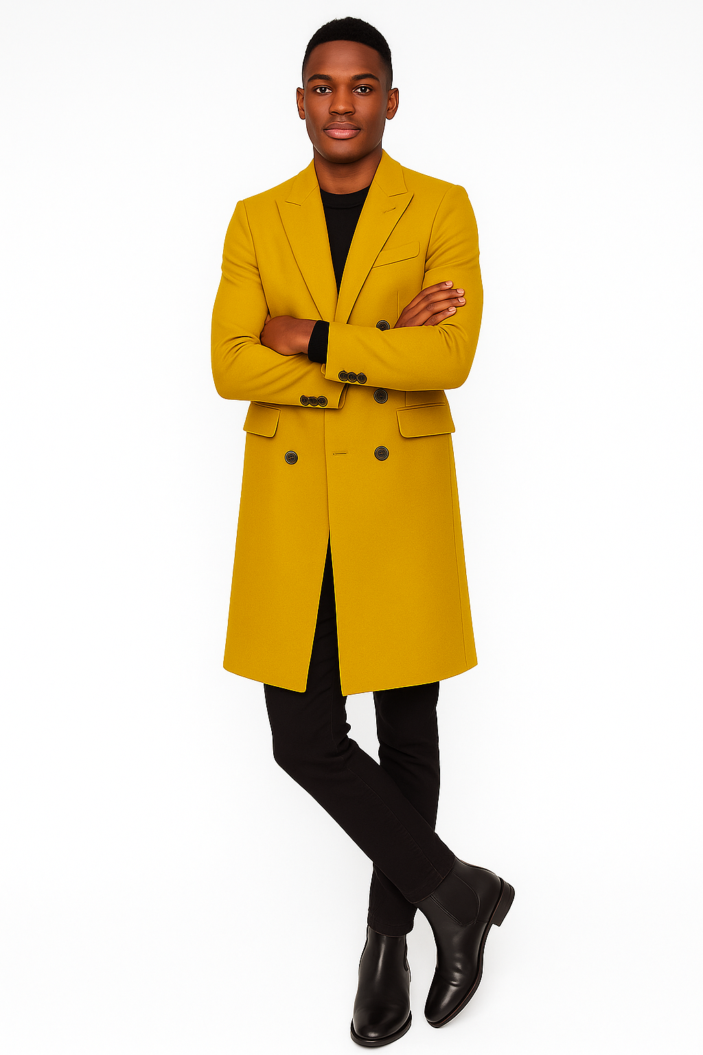 Men's Gold 44Inch Long Double Breasted Overcoat Winter Men's Topcoat Sale - Coat Size 38