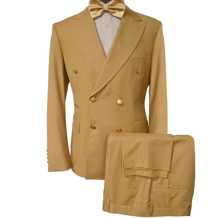 Rossiman Men’s Mustard Yellow Double Breasted Suit, Designer Fashion Dress Suit for Weddings, Prom, Parties, and Special Occasions