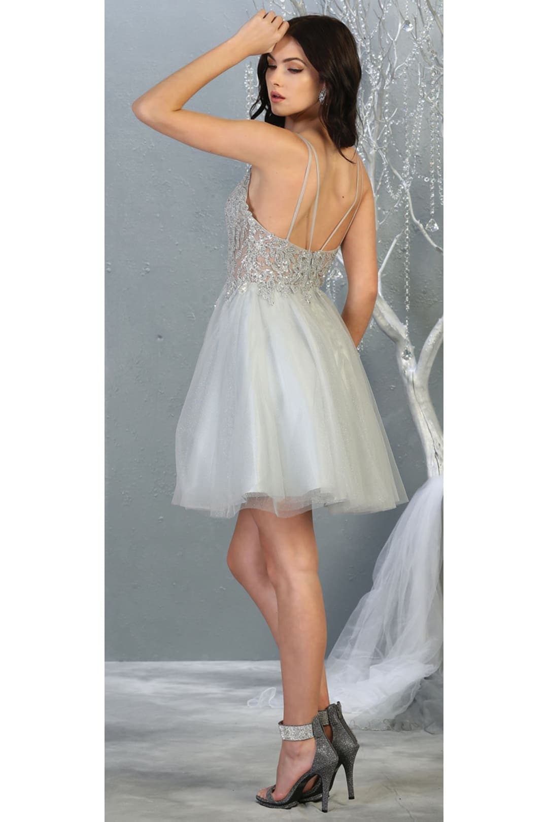 Quince Dama Dresses - Short Quinceanera Dresses in Color Silver - 12