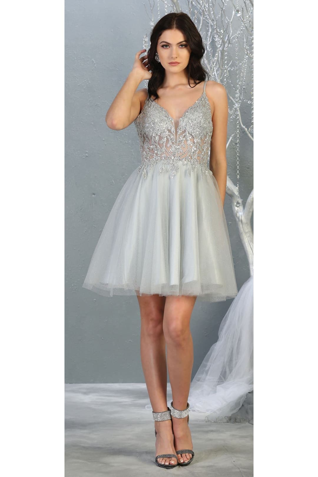 Quince Dama Dresses - Short Quinceanera Dresses in Color Silver - 12