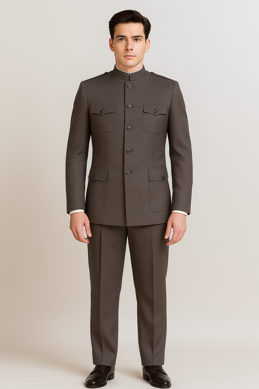 Apollo King Men's 2 Piece Nehru Style Suit Fashion Pockets-New Designer Collection - 40R