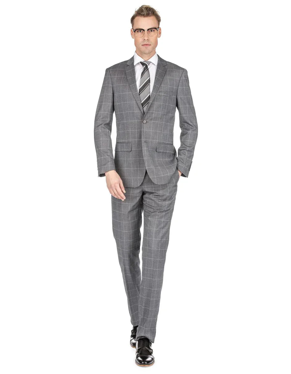 Gray Groomsmen Suits Mens Slim Fit Window Pane Suit Medium Grey - 36S