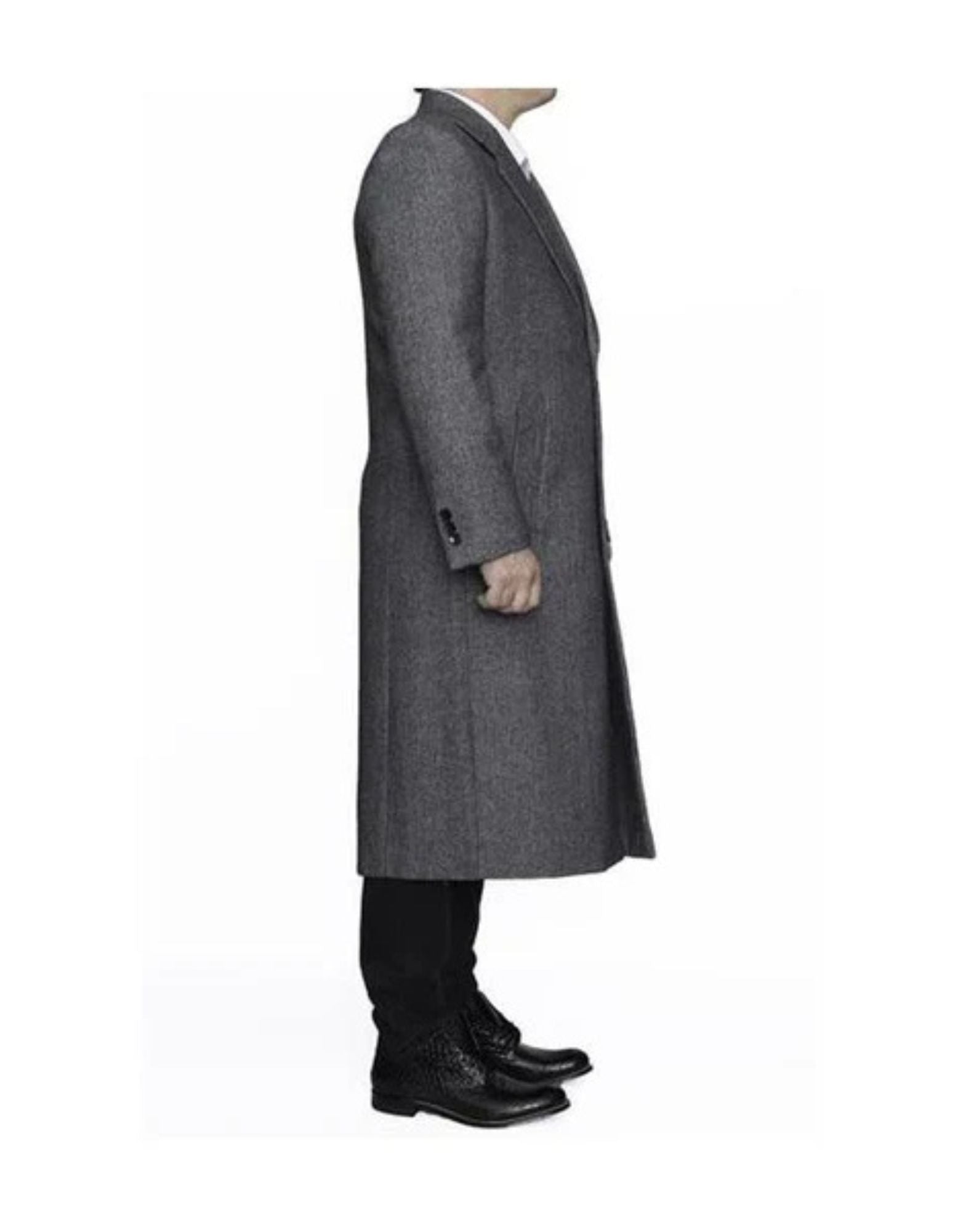 Mens Topcoat Mens Dress Coat Removable Fur Collar Full Length Wool Herringbone Grey coat - Coat Size 38