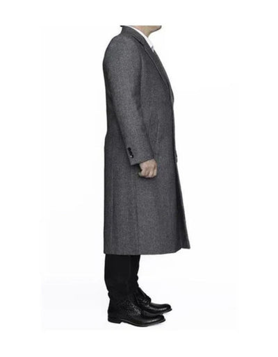 Mens Topcoat Mens Dress Coat Removable Fur Collar Full Length Wool Herringbone Grey coat
