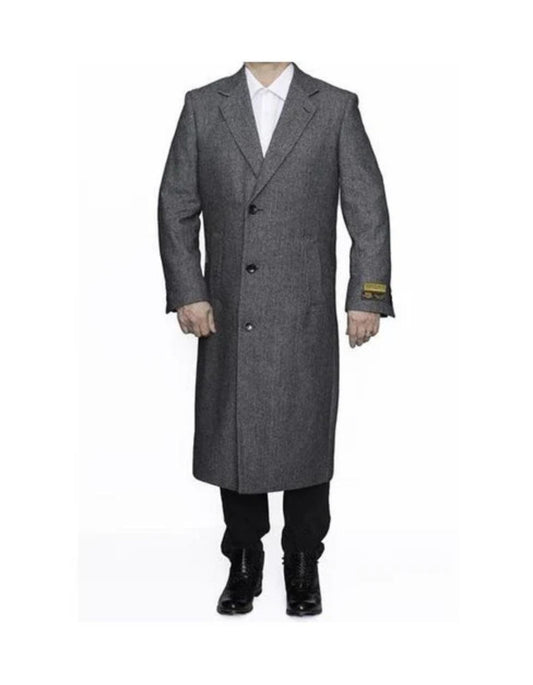 Mens Topcoat Mens Dress Coat Removable Fur Collar Full Length Wool Herringbone Grey coat