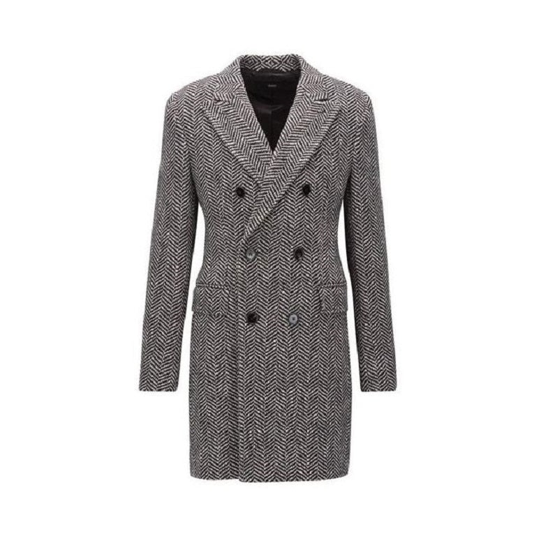 Mens Gray Overcoat - Grey Wool Topcoat Gray Herringbone Tweed Six Button Overcoat