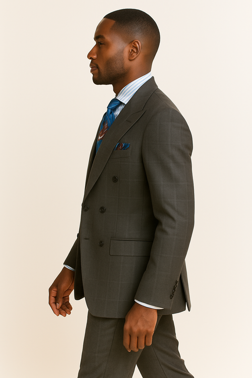 Double Breasted Suits - Vested Suits Wool Fabric - Apolo King Brand - Gray Plaid Suit - New Arrival