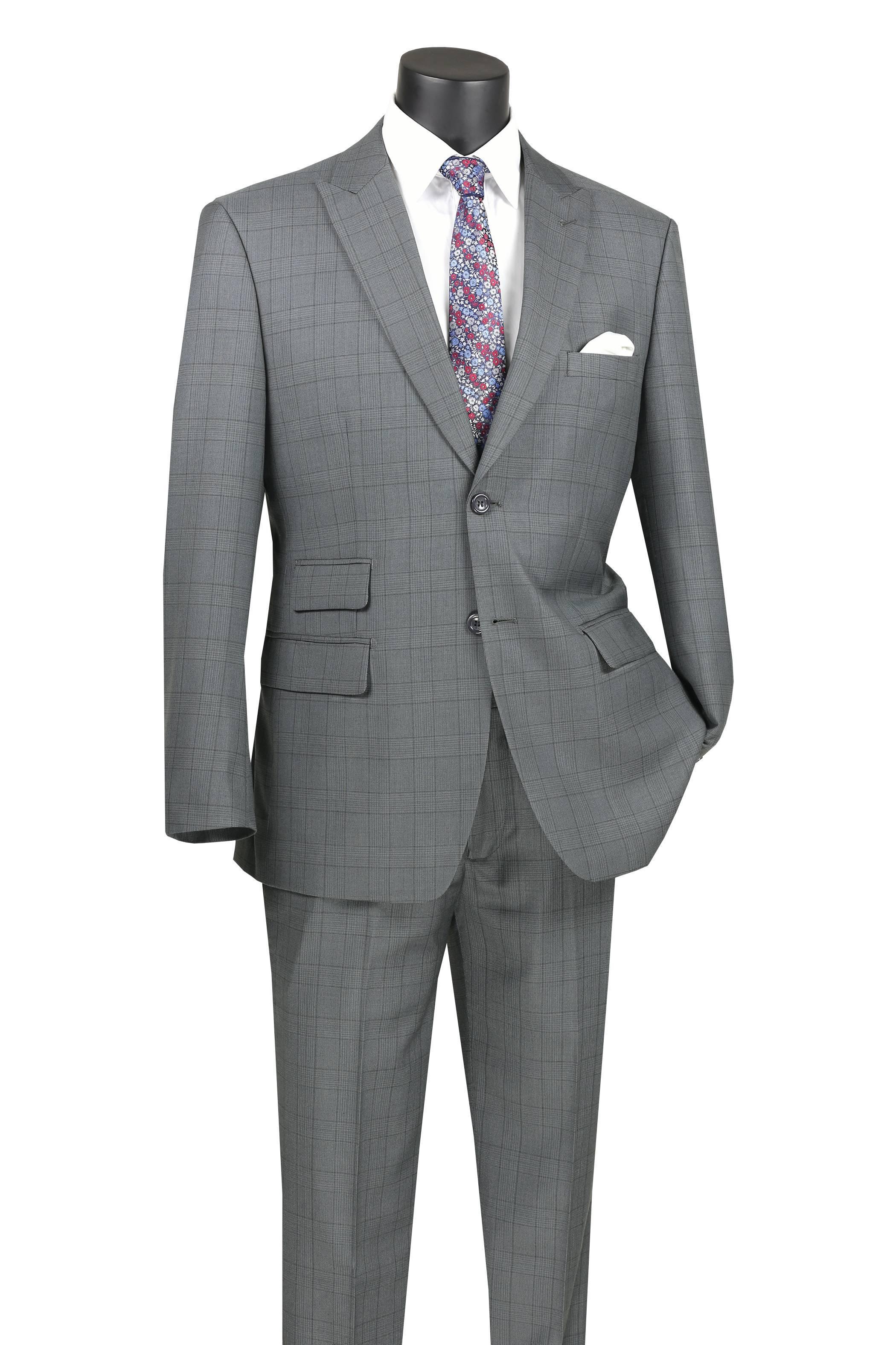 Modern Fit - Gray Windowpane Modern Fit Suit - 36 Short  - 30 Waist