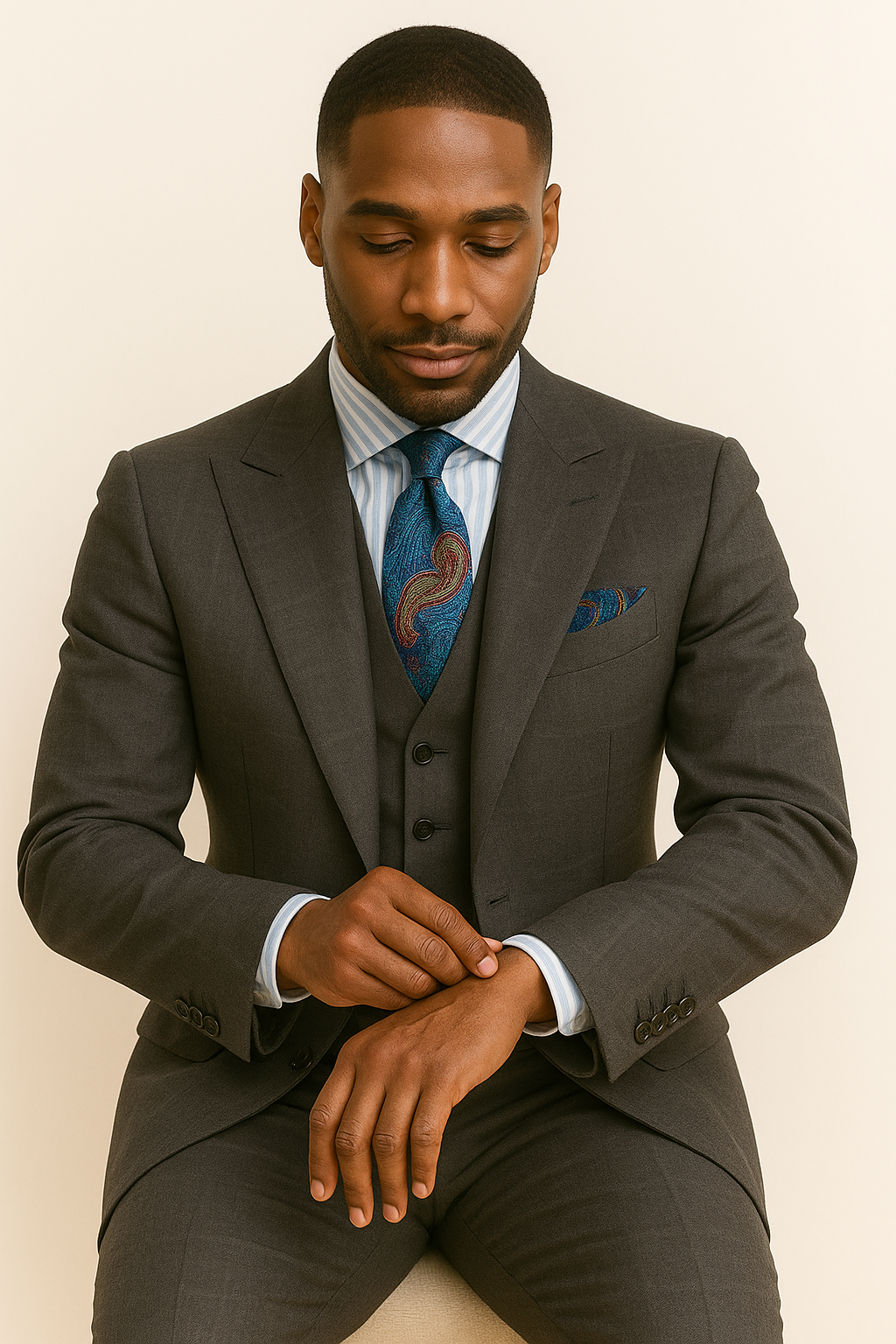 Double Breasted Suits - Vested Suits Wool Fabric - Apolo King Brand - Gray Plaid Suit - New Arrival