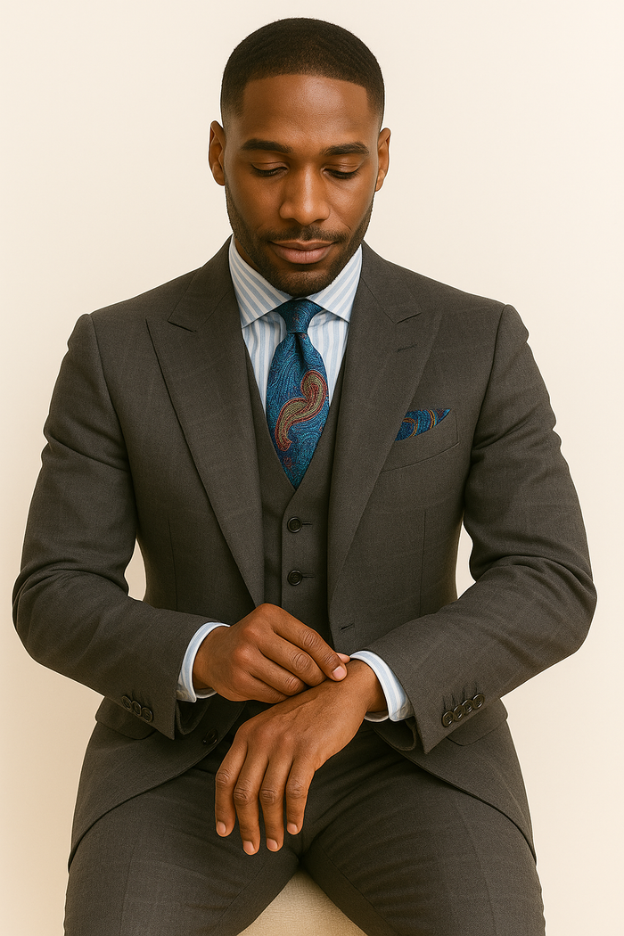 Double Breasted Suits - Vested Suits Wool Fabric - Apolo King Brand - Gray Plaid Suit - New Arrival