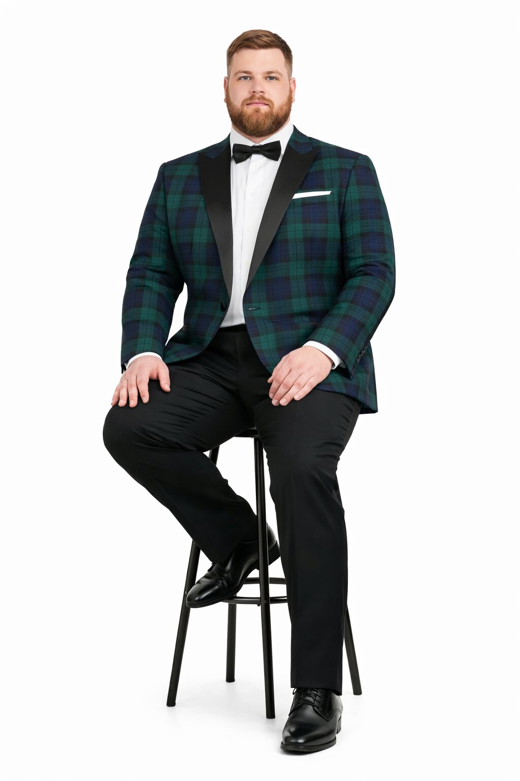 Big and Tall Holiday Jackets - Christmas Tartan Plaid Sport Jacket For Big Man in Color Green and Blue Tartan Scottish Pattern - S