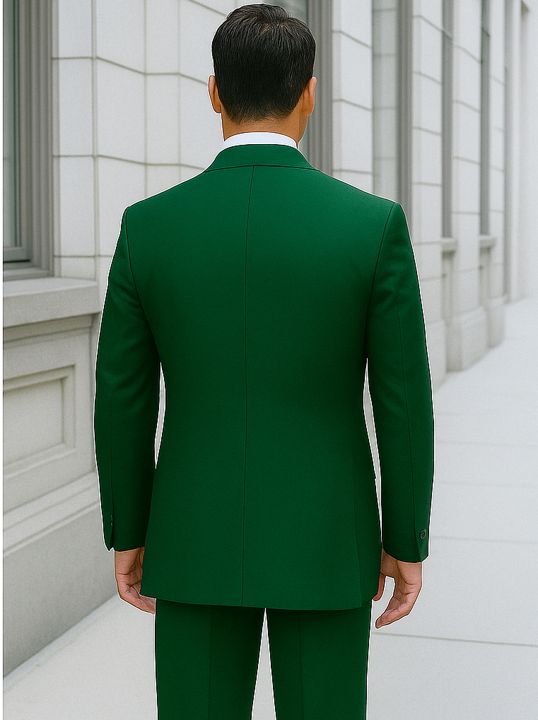 Green Double Breasted Suit Many Styles & Brands $99UP Hunter Green Peak Lapel 100% Percent Fabric Double Breasted Slanted Vest - 52 Regular Jacket+46 Waist Adjust 42to48)Height: 5'7"-6')(Neck 18.5-20:XXL-XXXL