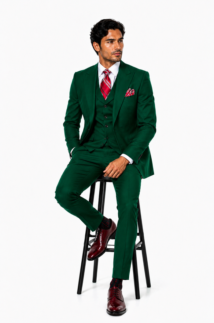 Green Double Breasted Suit Many Styles & Brands $99UP Hunter Green Peak Lapel 100% Percent Fabric Double Breasted Slanted Vest
