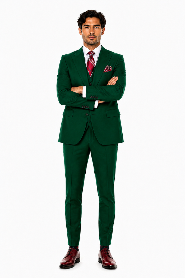 Green Double Breasted Suit Many Styles & Brands $99UP Hunter Green Peak Lapel 100% Percent Fabric Double Breasted Slanted Vest
